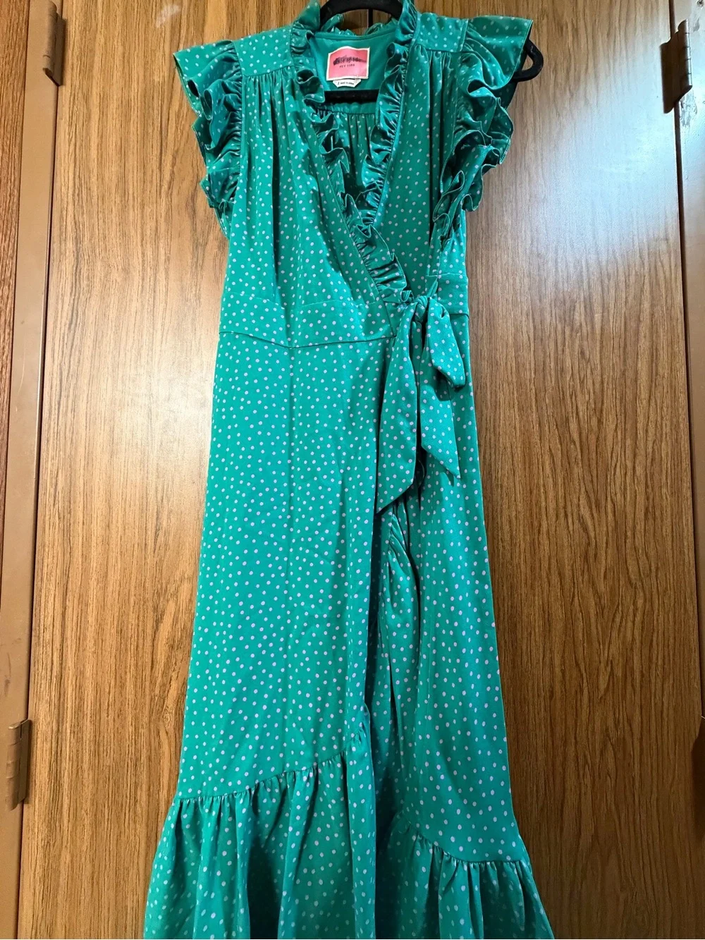 kate spade Teal Polka Dot Ruffle Wrap Midi Dress size 2